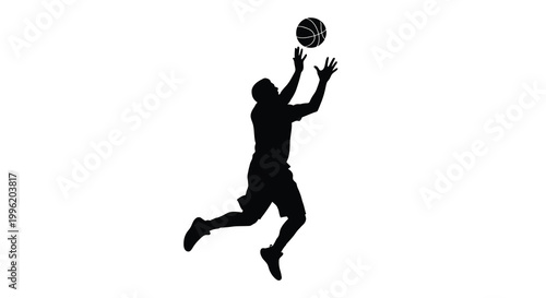 basketball player silhouette jumping to shoot ball