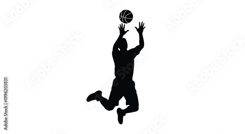 basketball player silhouette jumping to catch ball