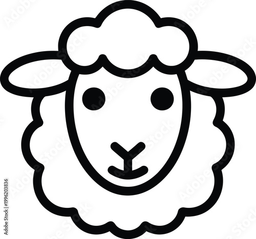 Simple line art icon of a sheep's face with black and white illustration character logotype resource template livestock domestic grassland friendly whimsical