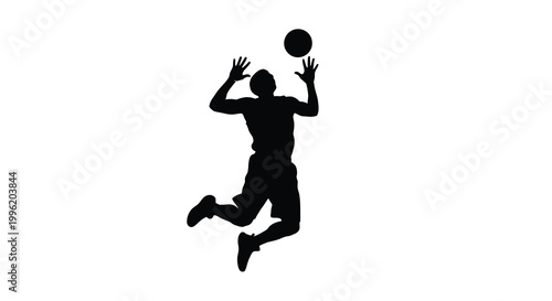 basketball player silhouette jumping to catch ball