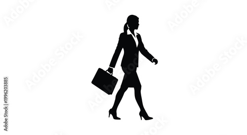 woman silhouette walking with briefcase on white background