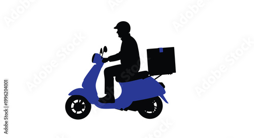 delivery person riding scooter with thermal box silhouette