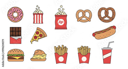 Assortment of popular fast food and snack items.
