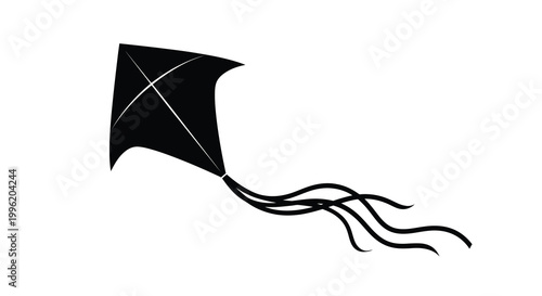 kite silhouette with flowing tails on white background