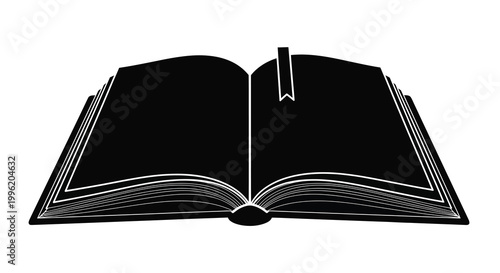 open book silhouette with bookmark on white background
