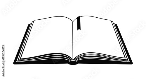 open book silhouette with bookmark on white background