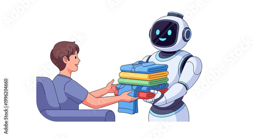 Robot delivering books to a person sitting in a chair