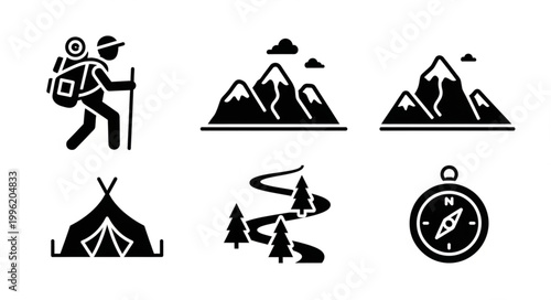 camping icons set