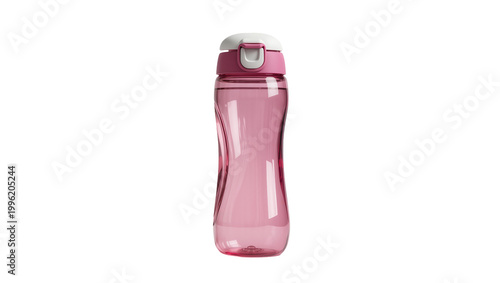 Bild auf Leinwand Pink plastic water bottle with white and pink flip-top lid, isolated on transpar