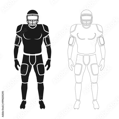 silhouette of american football player standing, vector illustration isolated on white background.