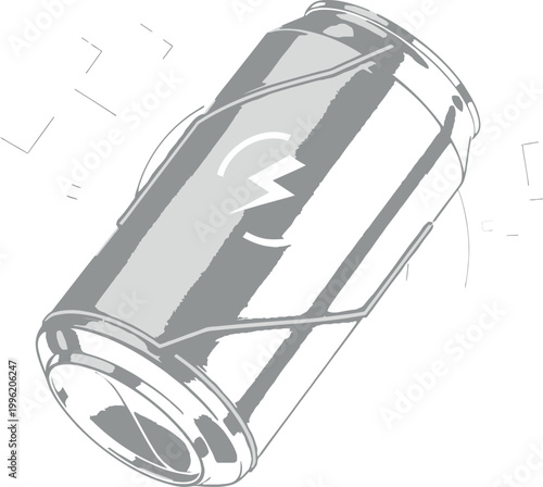 Sleek silver energy drink can featuring a stylized lightning bolt emblem and vibrant glowing neon circuit lines indicating power and refreshment.