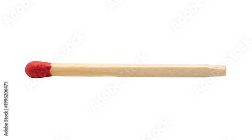 Close-up of lit matchstick with glowing red ember against white background, minimalist fire concept