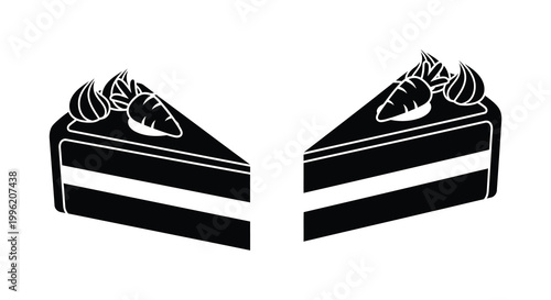 Two slices of layered cake presented in a striking silhouette