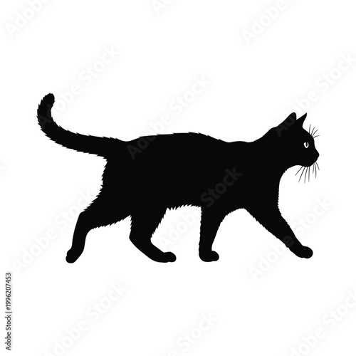 Foto Walking cat silhouette vector illustration showing side profile of a domestic feline pet