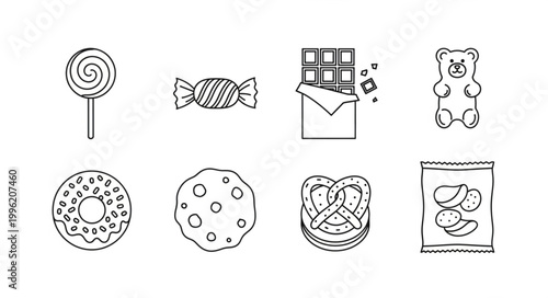 Cuadro en lienzo Collection of hand drawn sweet treats and snacks icons.