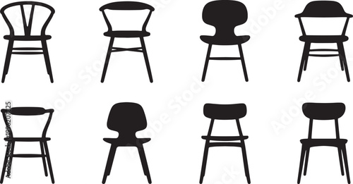 Set of modern and Scandinavian style chairs simple shapes ergonomic design ideal for dining or living spaces Vector Illustration isolated on transparent.