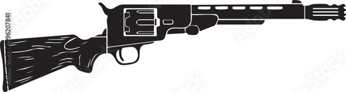 Revolving Carbine Rifle Silhouette - Vintage Steampunk Revolver Long Gun Vector Art