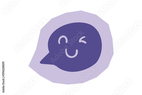 Hand Drawn winking speech bubble character for friendly communication and customer feedback for scrapbook and journal. Vector illustration design.