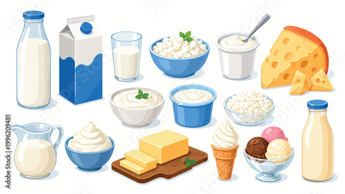 Dairy Products Collection Milk Cheese Butter Yogurt Set