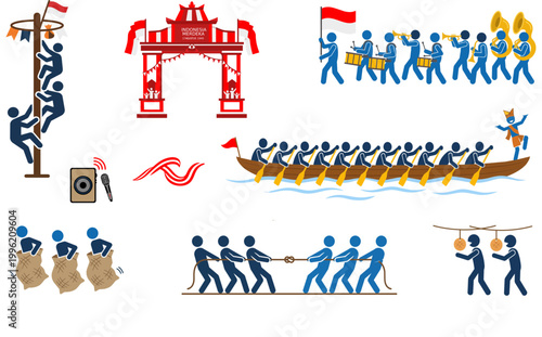 Konstfotografi Indonesia Independence Day Games and Cultural Elements Vector Bundle HUT RI Illu
