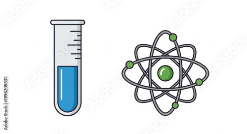 Laboratory test tube and atomic model illustration.