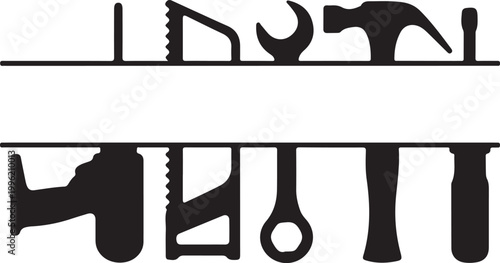 Black silhouette construction tools border for custom text design