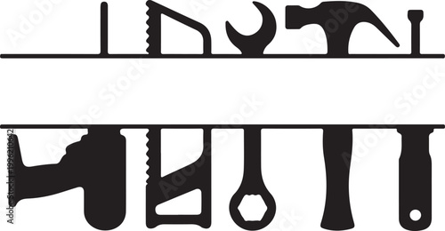 Black silhouette construction tools split frame for custom text