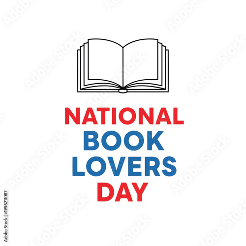 National book lovers day text with an open book icon illustration