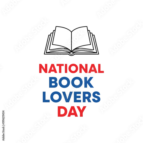 National book lovers day text with an open book illustration