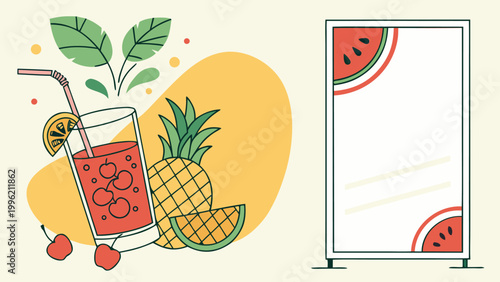 Refreshing tropical fruit juice with pineapple and watermelon, perfect for summer refreshment.