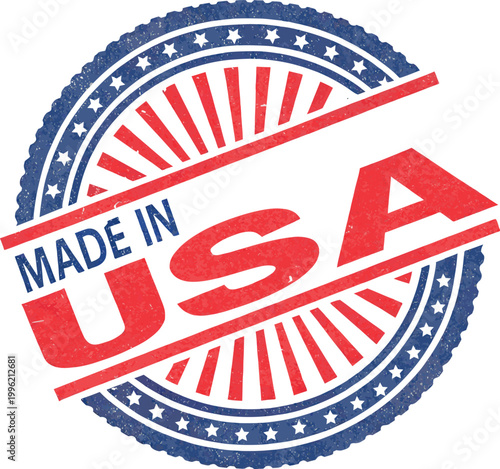 Made in usa grunge stamp badge with american flag colors Vector