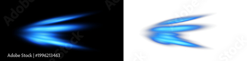 Abstract blue neon light trails on black background with glowing motion streaks and futuristic energy flow