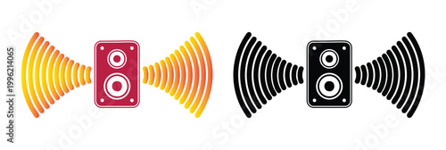 Sound waves emitting from stereo speaker icon vector illustration with sound system sound wave audio icon