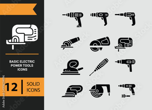 Electric Power Tools Solid Icons Collection for Professional Use