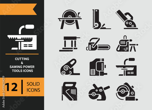 Cutting Sawing Power Tools Solid Icons for Industrial Work