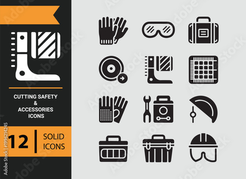 Cutting Safety Accessories Solid Icons for Protective Equipment