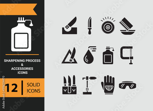 Sharpening Accessories Process Tools Solid Icons for Maintenance