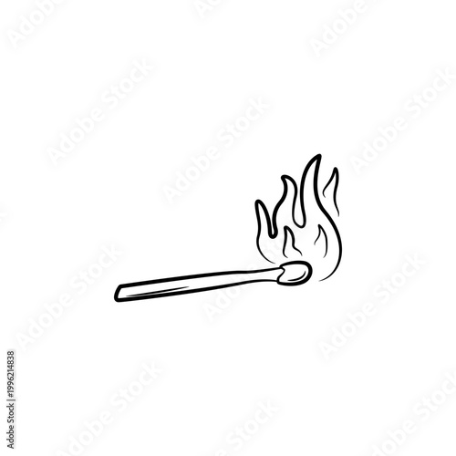 Burning Match Stick Line Art Illustration Fire and Flame Icon