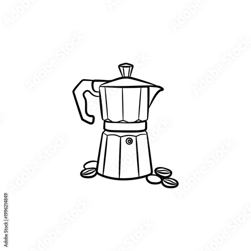 Moka Pot Espresso Maker Line Art Illustration Italian Coffee Icon