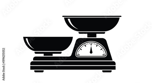 Classic kitchen scale design shown in a stark black silhouette