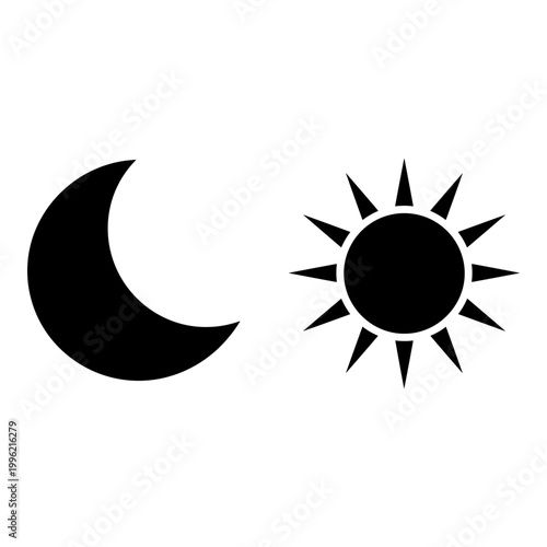 Moon, sun, celestial, black, icons, set of 2, vector graphics, astronomy symbols, dark, simple, modern, illustration elements