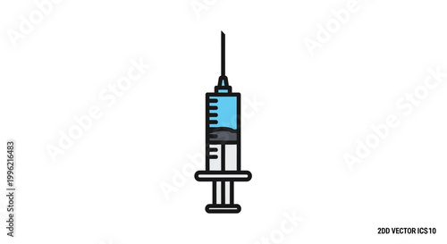 Medical Syringe Icon with Blue Liquid and Needle - Healthcare and Vaccination Concept