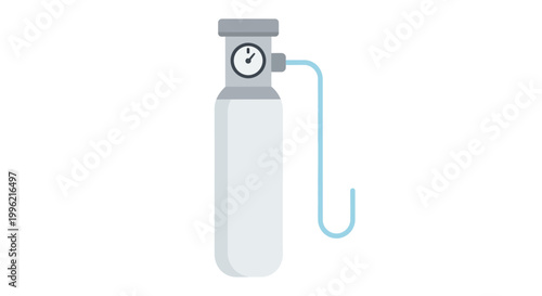 Medical Oxygen Tank with Regulator and Tube, Flat Design Icon