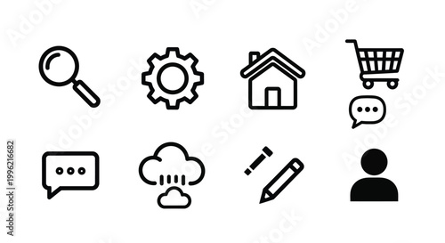Simple black line icons set for home business web Vector