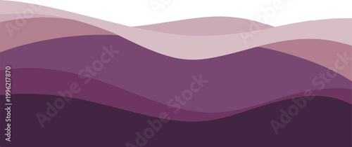 Abstract flowing wavy layers of purple hues creating a gentle landscape background design with a sense of depth and tranquility for visual elements