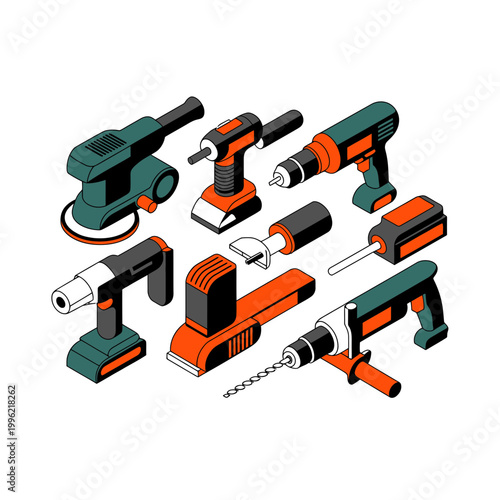 Drill power tool set with various equipment and accessories
