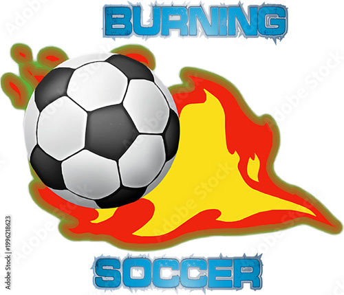 Burning Soccer Ball with Flames and Intense Energy.