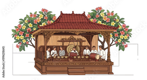 traditional Balinese temple with colorful flowers and statues