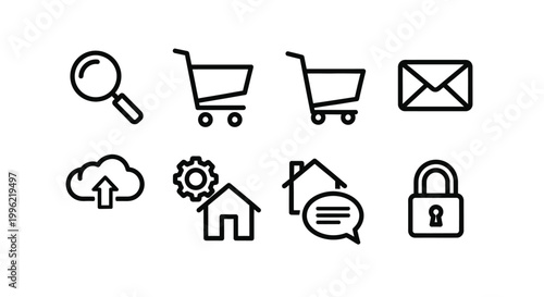 Foto Collection of simple black icons on white Vector