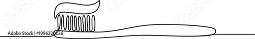 Continuous one line drawing of toothbrush and toothpaste.one line vector illustration on white background